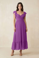 Flutter Sleeve Sweetheart A - Line Chiffon Bridesmaid Dress in Amethyst - KissProm Bridesmaid Dresses