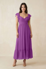 Flutter Sleeve Sweetheart A - Line Chiffon Bridesmaid Dress in Amethyst - KissProm Bridesmaid Dresses