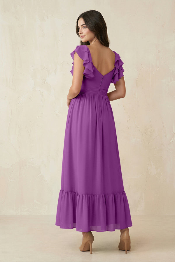 Flutter Sleeve Sweetheart A - Line Chiffon Bridesmaid Dress in Amethyst - KissProm Bridesmaid Dresses