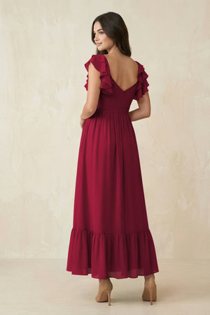 Flutter Sleeve Sweetheart A - Line Chiffon Bridesmaid Dress in Berry - KissProm Bridesmaid Dresses