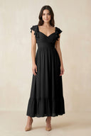 Flutter Sleeve Sweetheart A - Line Chiffon Bridesmaid Dress in Black - KissProm Bridesmaid Dresses
