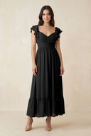Flutter Sleeve Sweetheart A - Line Chiffon Bridesmaid Dress in Black - KissProm Bridesmaid Dresses