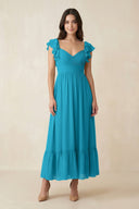 Flutter Sleeve Sweetheart A - Line Chiffon Bridesmaid Dress in Blue Jay - KissProm Bridesmaid Dresses