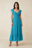 Flutter Sleeve Sweetheart A - Line Chiffon Bridesmaid Dress in Blue Jay - KissProm Bridesmaid Dresses