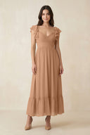 Flutter Sleeve Sweetheart A - Line Chiffon Bridesmaid Dress in Bronzer - KissProm Bridesmaid Dresses