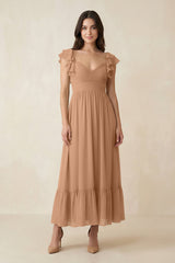 Flutter Sleeve Sweetheart A - Line Chiffon Bridesmaid Dress in Bronzer - KissProm Bridesmaid Dresses