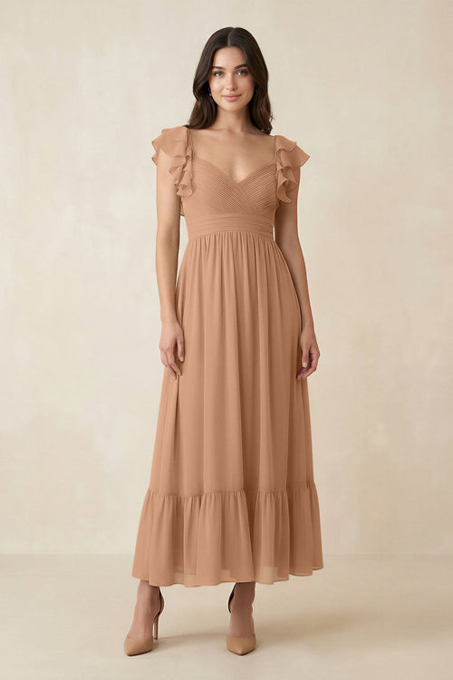 KissProm | Bridesmaid Dress with Flutter Sleeve A-Line in Bronzer KissProm | Bridesmaid Dress with Flutter Sleeve A-Line in Bronzer