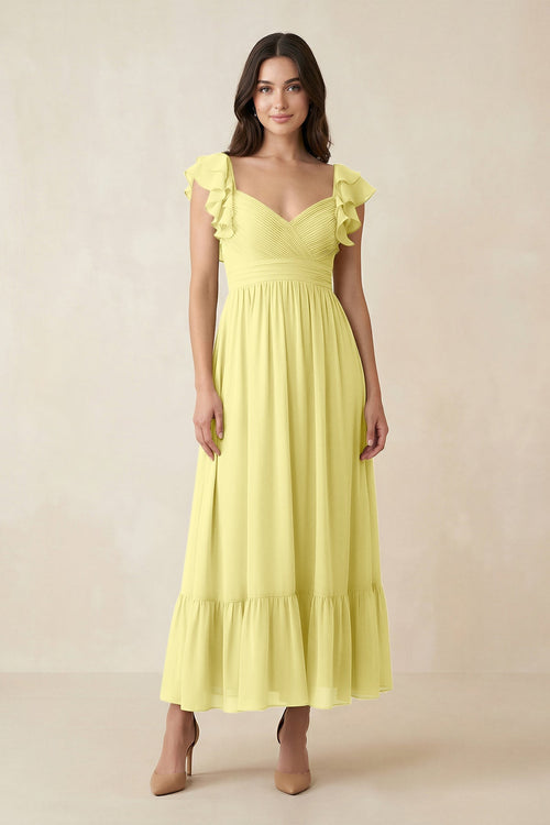 Flutter Sleeve Sweetheart A - Line Chiffon Bridesmaid Dress in Buttercup - KissProm Bridesmaid Dresses