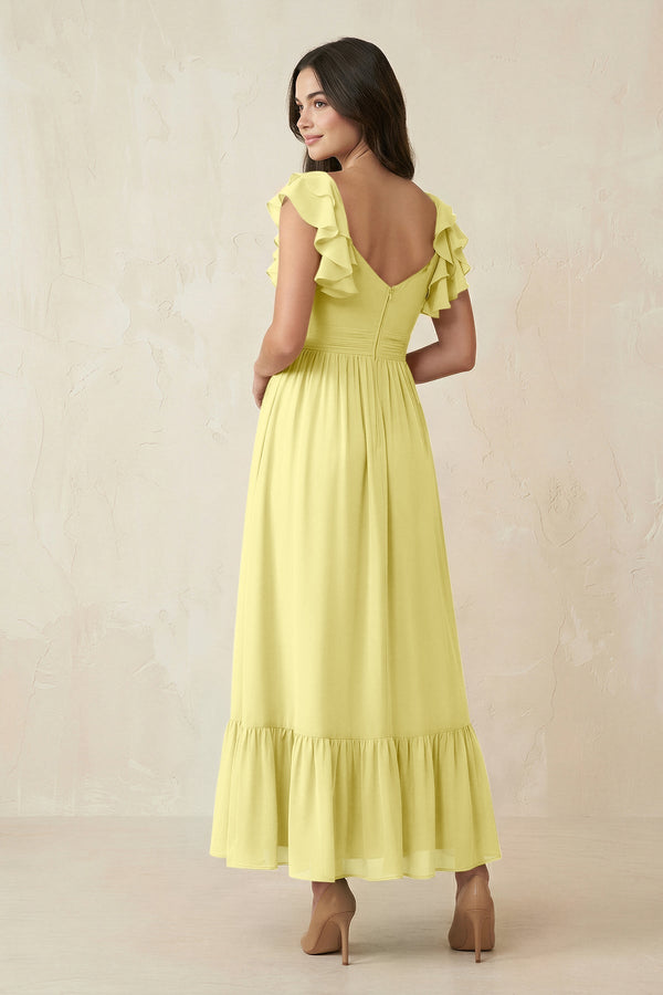 Flutter Sleeve Sweetheart A - Line Chiffon Bridesmaid Dress in Buttercup - KissProm Bridesmaid Dresses