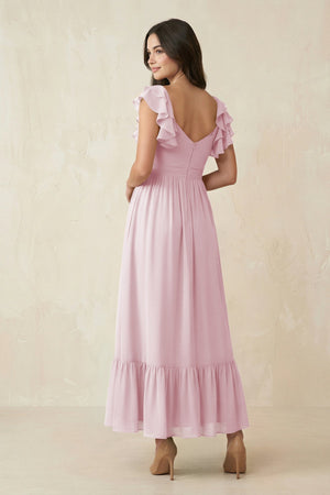 Flutter Sleeve Sweetheart A - Line Chiffon Bridesmaid Dress in Candy Pink - KissProm Bridesmaid Dresses