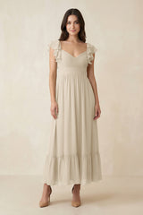 Flutter Sleeve Sweetheart A - Line Chiffon Bridesmaid Dress in Champagne - KissProm Bridesmaid Dresses