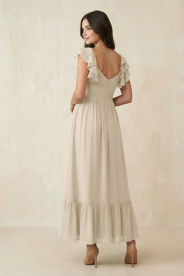 Flutter Sleeve Sweetheart A - Line Chiffon Bridesmaid Dress in Champagne - KissProm Bridesmaid Dresses