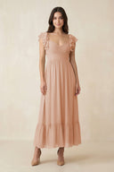 Flutter Sleeve Sweetheart A - Line Chiffon Bridesmaid Dress in Champagne Rose - KissProm Bridesmaid Dresses