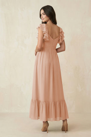 Flutter Sleeve Sweetheart A - Line Chiffon Bridesmaid Dress in Champagne Rose - KissProm Bridesmaid Dresses