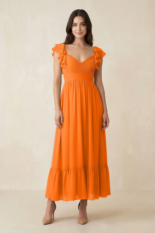 Flutter Sleeve Sweetheart A - Line Chiffon Bridesmaid Dress in Cinnamon - KissProm Bridesmaid Dresses