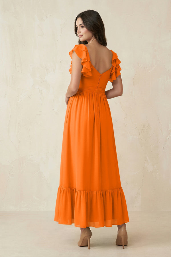 Flutter Sleeve Sweetheart A - Line Chiffon Bridesmaid Dress in Cinnamon - KissProm Bridesmaid Dresses