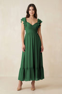 Flutter Sleeve Sweetheart A - Line Chiffon Bridesmaid Dress in Dark Green - KissProm Bridesmaid Dresses