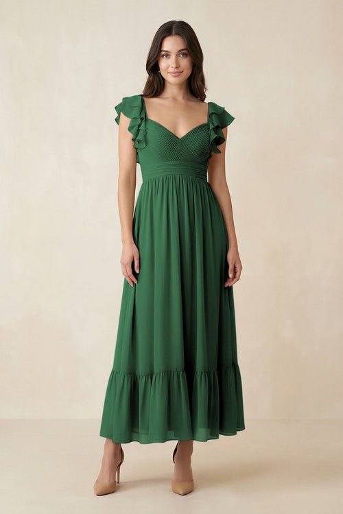 dark green tea length dress Tea Length Dark Green Prom Dresses Spaghetti Straps -