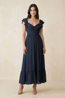 Flutter Sleeve Sweetheart A - Line Chiffon Bridesmaid Dress in Dark Navy - KissProm Bridesmaid Dresses