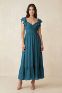 Flutter Sleeve Sweetheart A - Line Chiffon Bridesmaid Dress in Dark Teal - KissProm Bridesmaid Dresses