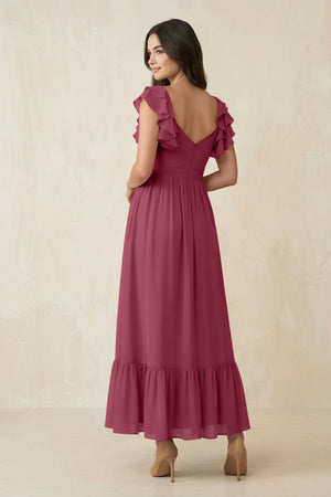 Flutter Sleeve Sweetheart A - Line Chiffon Bridesmaid Dress in Desert Rose - KissProm Bridesmaid Dresses