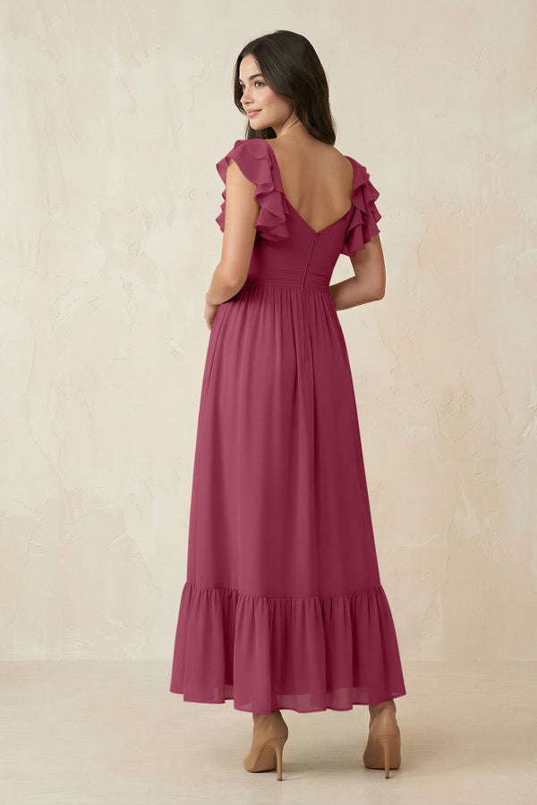 Flutter Sleeve Sweetheart A - Line Chiffon Bridesmaid Dress in Desert Rose - KissProm Bridesmaid Dresses