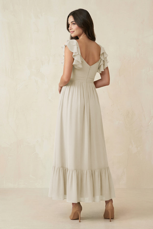 Flutter Sleeve Sweetheart A - Line Chiffon Bridesmaid Dress in Dove Gray - KissProm Bridesmaid Dresses
