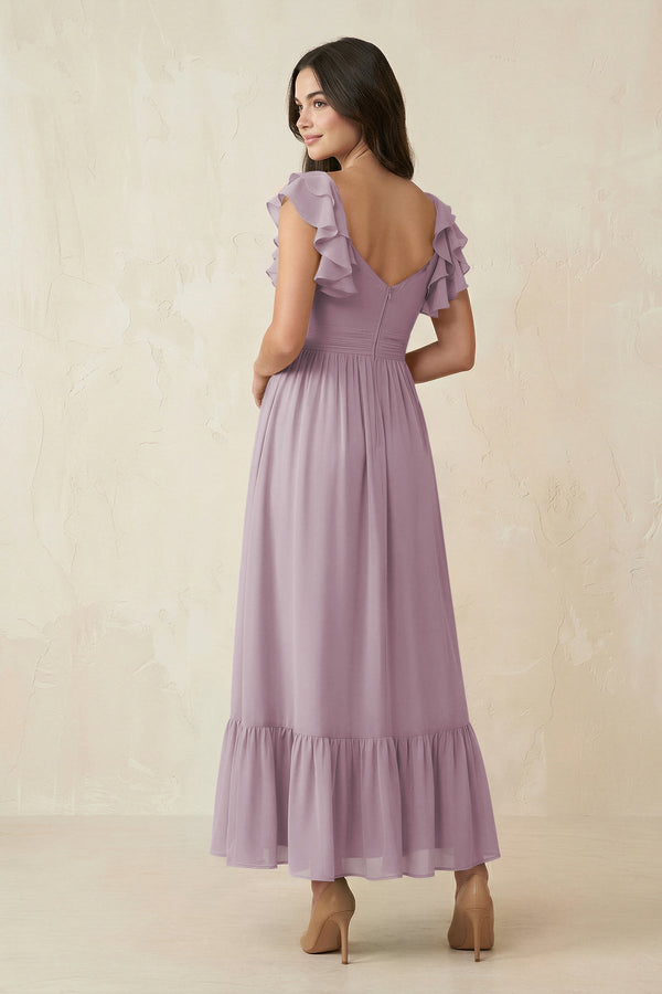 Flutter Sleeve Sweetheart A - Line Chiffon Bridesmaid Dress in Dusk - KissProm Bridesmaid Dresses