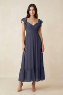 Flutter Sleeve Sweetheart A - Line Chiffon Bridesmaid Dress in Dusk Blue - KissProm Bridesmaid Dresses