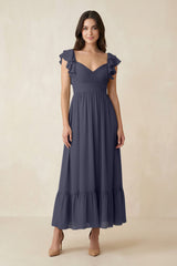 Flutter Sleeve Sweetheart A - Line Chiffon Bridesmaid Dress in Dusk Blue - KissProm Bridesmaid Dresses