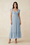 Flutter Sleeve Sweetheart A - Line Chiffon Bridesmaid Dress in Dusty Blue - KissProm Bridesmaid Dresses