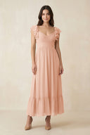 Flutter Sleeve Sweetheart A - Line Chiffon Bridesmaid Dress in English Rose - KissProm Bridesmaid Dresses