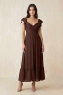 Flutter Sleeve Sweetheart A - Line Chiffon Bridesmaid Dress in Espresso - KissProm Bridesmaid Dresses