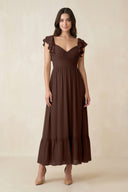 Flutter Sleeve Sweetheart A - Line Chiffon Bridesmaid Dress in Espresso - KissProm Bridesmaid Dresses