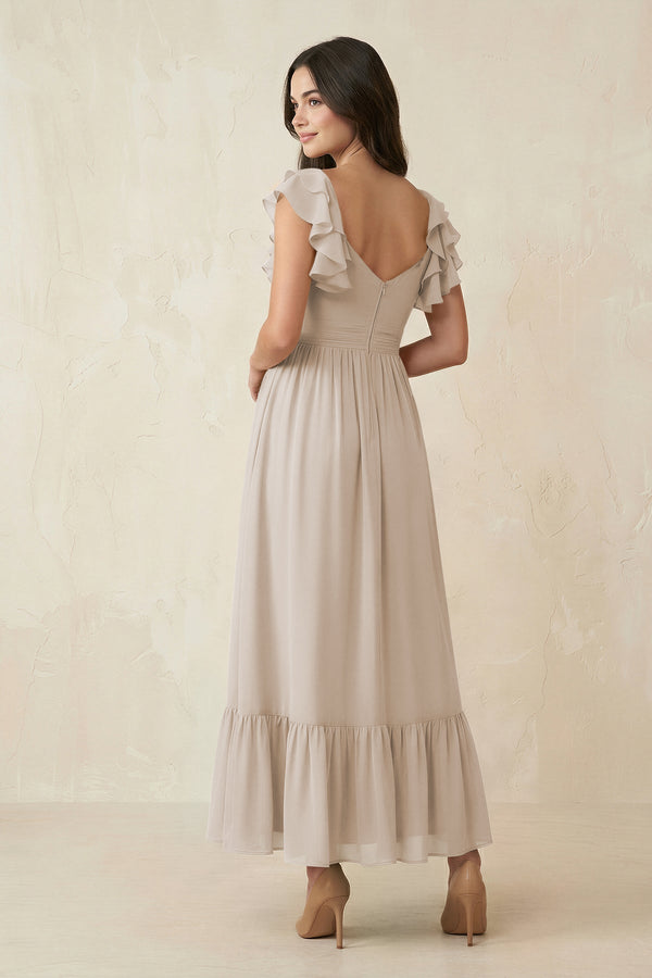 Flutter Sleeve Sweetheart A - Line Chiffon Bridesmaid Dress in Frost - KissProm Bridesmaid Dresses
