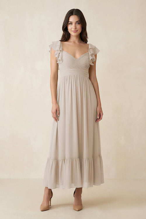Flutter Sleeve Sweetheart A - Line Chiffon Bridesmaid Dress in Frost - KissProm Bridesmaid Dresses
