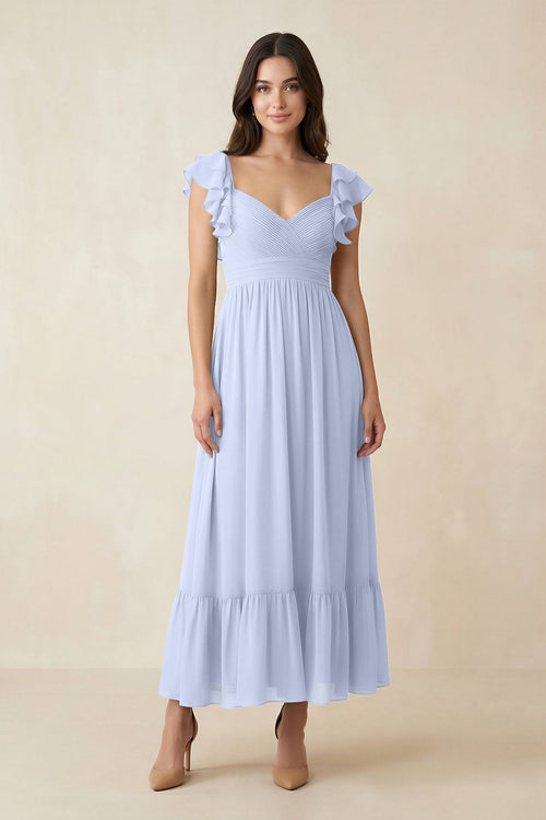 Flutter Sleeve Sweetheart A - Line Chiffon Bridesmaid Dress in Ice - KissProm Bridesmaid Dresses