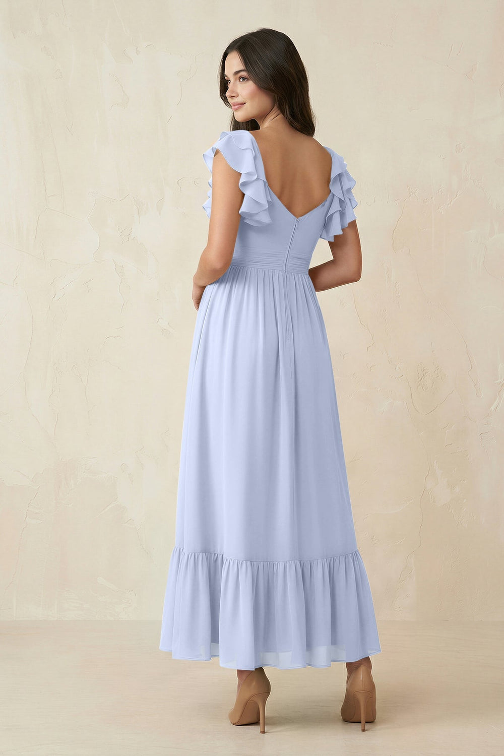 Flutter Sleeve Sweetheart A - Line Chiffon Bridesmaid Dress in Ice - KissProm Bridesmaid Dresses
