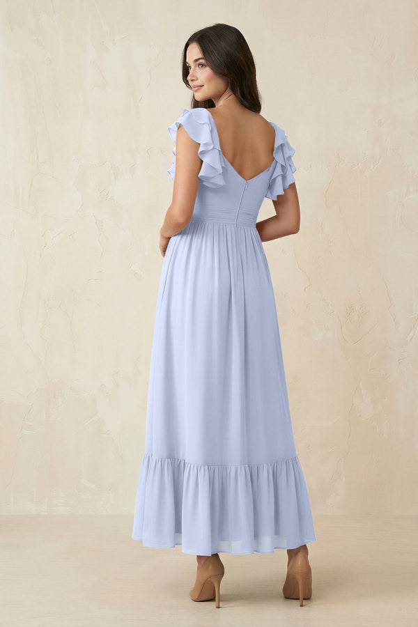 Flutter Sleeve Sweetheart A - Line Chiffon Bridesmaid Dress in Ice - KissProm Bridesmaid Dresses