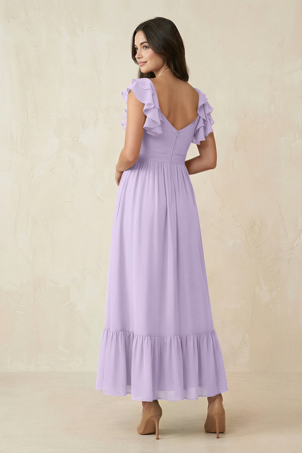 Flutter Sleeve Sweetheart A - Line Chiffon Bridesmaid Dress in Lavender - KissProm Bridesmaid Dresses