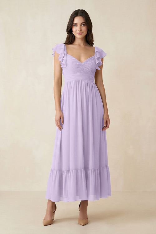 Flutter Sleeve Sweetheart A - Line Chiffon Bridesmaid Dress in Lavender - KissProm Bridesmaid Dresses