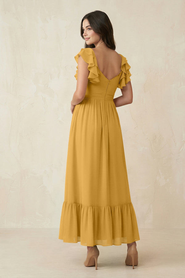 Flutter Sleeve Sweetheart A - Line Chiffon Bridesmaid Dress in Marigold - KissProm Bridesmaid Dresses