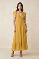 Flutter Sleeve Sweetheart A - Line Chiffon Bridesmaid Dress in Marigold - KissProm Bridesmaid Dresses