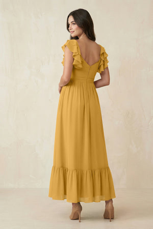 Flutter Sleeve Sweetheart A - Line Chiffon Bridesmaid Dress in Marigold - KissProm Bridesmaid Dresses