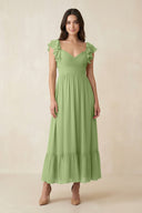 Flutter Sleeve Sweetheart A - Line Chiffon Bridesmaid Dress in Matcha - KissProm Bridesmaid Dresses