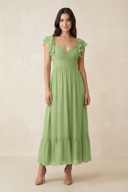 Flutter Sleeve Sweetheart A - Line Chiffon Bridesmaid Dress in Matcha - KissProm Bridesmaid Dresses