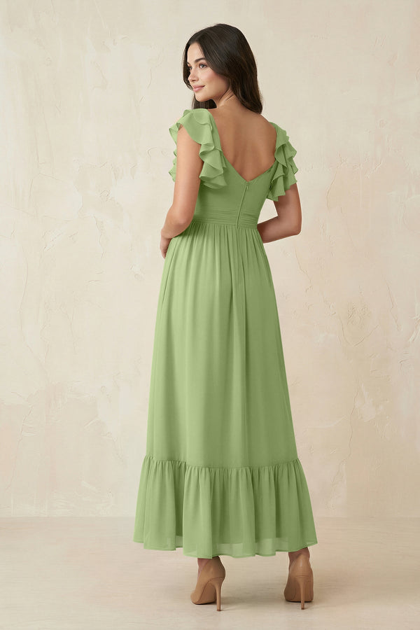 Flutter Sleeve Sweetheart A - Line Chiffon Bridesmaid Dress in Matcha - KissProm Bridesmaid Dresses