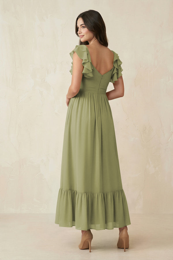 Flutter Sleeve Sweetheart A - Line Chiffon Bridesmaid Dress in Moss Green - KissProm Bridesmaid Dresses