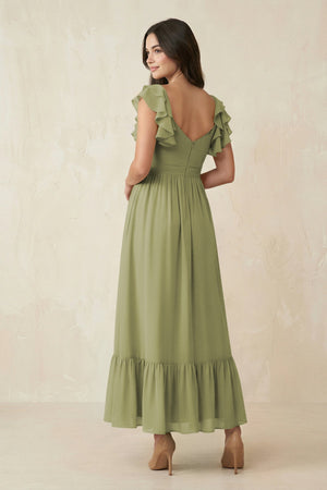 Flutter Sleeve Sweetheart A - Line Chiffon Bridesmaid Dress in Moss Green - KissProm Bridesmaid Dresses