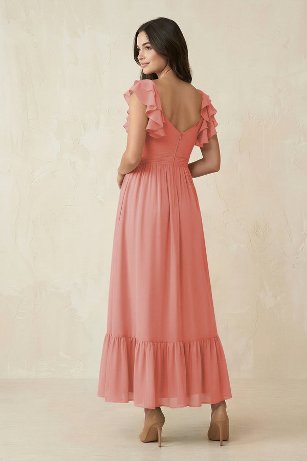 Flutter Sleeve Sweetheart A - Line Chiffon Bridesmaid Dress in Mulberry - KissProm Bridesmaid Dresses
